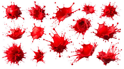 Red grunge paint splashes and ink splatter illustration, a vibrant symbol of liquid art texture