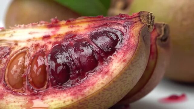 Inside View Of A Delicious And Juicy Black Sapote Fruit Slice