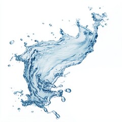 fresh water splash on white background, isolated blue water splash in mid-air, curved water splash with droplets on white background, mineral water splash, water splash isolated, easy to cutout