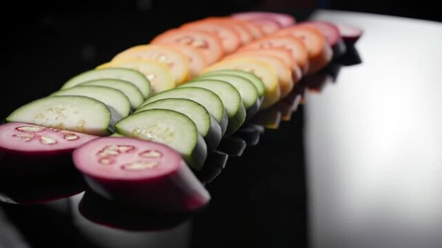 Vibrant Vegetable Slices Arranged In Graduating Color Palette