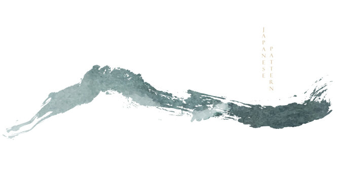 Japanese background with hand drawn mountain black and brush stroke texture vector. Hand drawn chinese cloud decorations in vintage style. Art abstract banner design