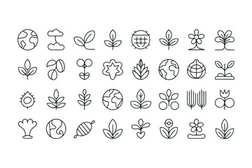 Fototapeta premium Seamless pattern showcases diverse nature icons with black lines on a white background