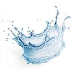 fresh water splash on white background, isolated blue water splash in mid-air, curved water splash with droplets on white background, mineral water splash, water splash isolated, easy to cutout
