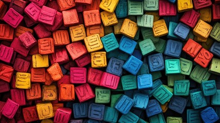 Colorful square blocks in a vibrant rainbow pattern.