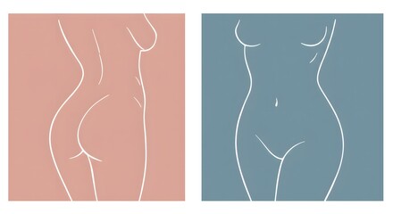 Elegant Minimalist Line Art Prints Female Body Anatomy Illustrations - Set of Two