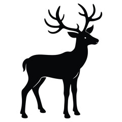 Fototapeta premium Elegant black silhouette of a majestic deer depicting nature and wilderness on white background