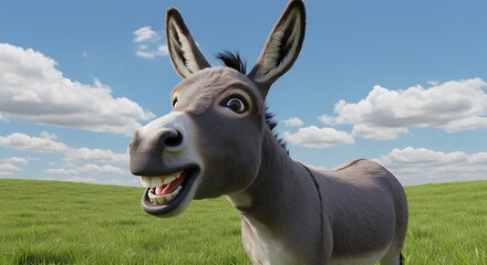 Smiling Donkey Standing in a Field on a Sunny Day
