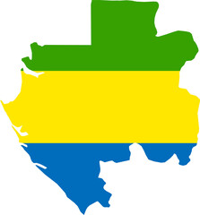 Obraz premium Gabon national flag map with country boundary shape (Web Mercator projection)