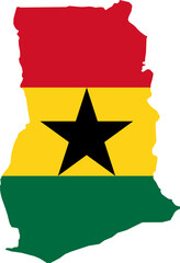 Ghana national flag map with country boundary shape (Web Mercator projection)
