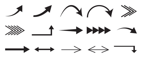 Black silhouette arrows.  Financial arrow growth decline different info path up down 
