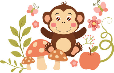 Fototapeta premium Cute Monkey in a Forest Scene