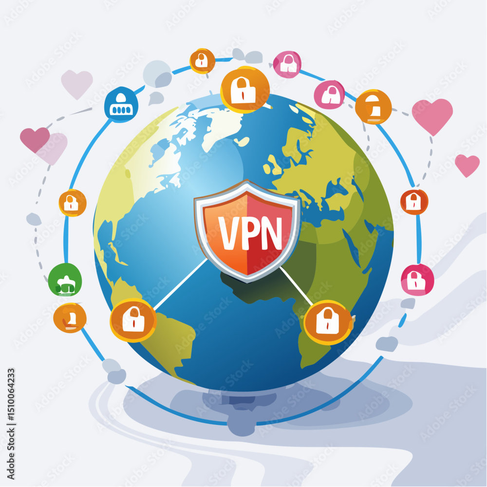 Poster secure global network access isometric vpn illustration depicting enhanced online privacy and data p