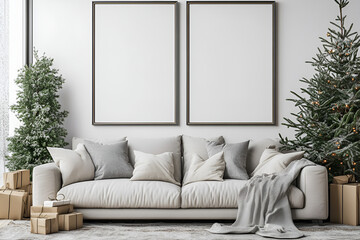 living room with christmas tree and decorations