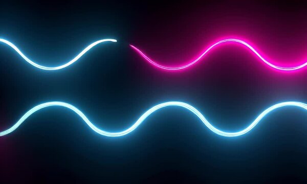 Abstract Neon Wavy Lines Background Featuring Blue and Pink Vibrant Colors Against a Dark Backdrop Ideal for Modern Design Elements