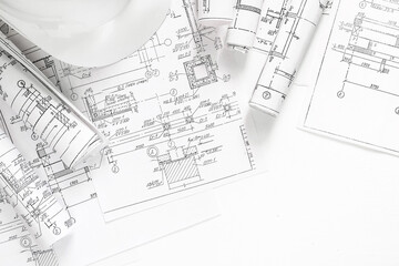 architect design working drawing sketch plans blueprints and making architectural construction...