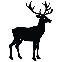 Obraz premium Silhouette illustration of a majestic deer with impressive antlers on white background
