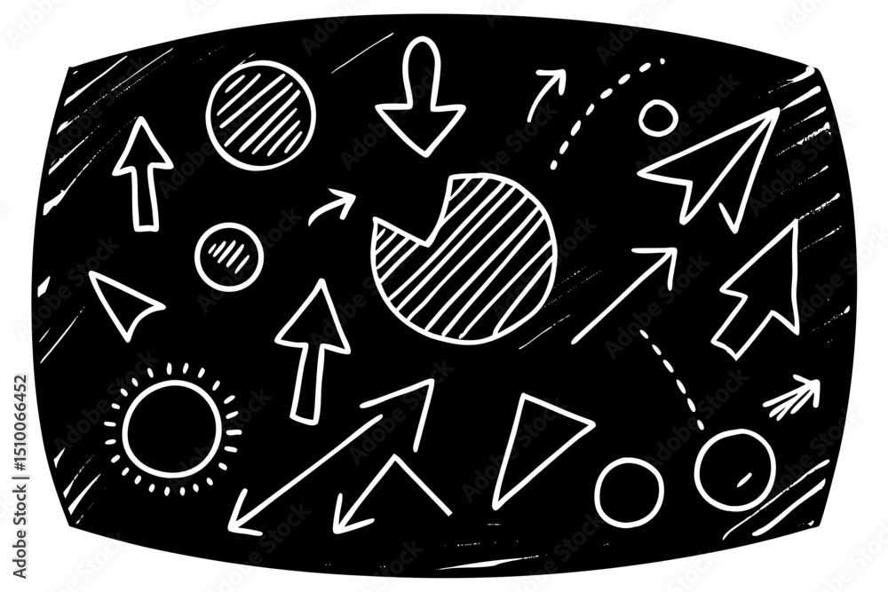 Poster abstract hand drawn chalkboard arrows and icons composition design elements with transparent backgro