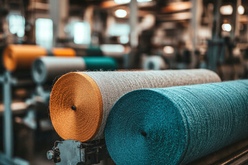 Colorful threads in a textile factory showcase modern carpet printing technology and vibrant creativity