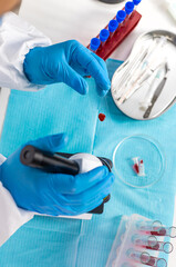 examine blood in the laboratory. Selective focus.