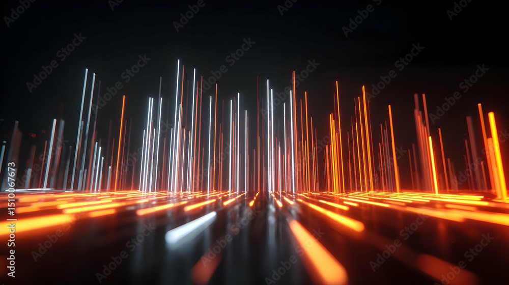 Poster futuristic glowing lines creating an abstract background with light reflections in a dark room