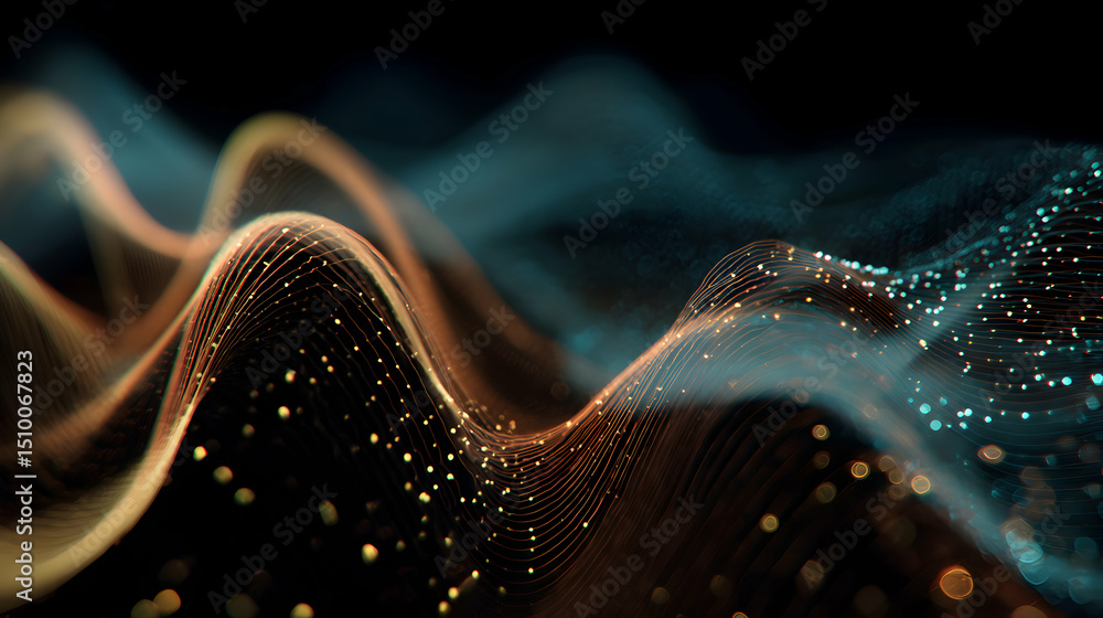 Poster elegant abstract background with flowing curves and sparkling particles creates a modern feel