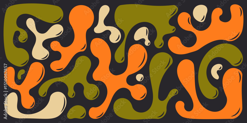 Aufkleber funky liquid shapes pattern - colorful abstract organic forms on black background. retro groovy blob