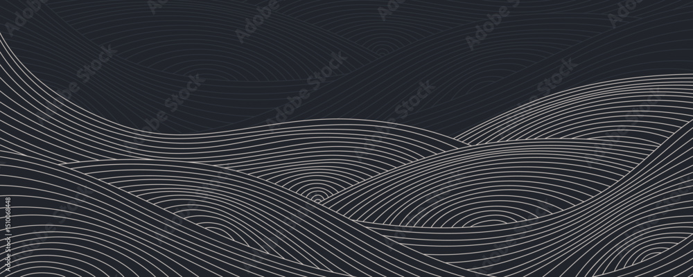 Poster abstract line wave pattern - simple curved stripes flowing on dark background. minimalist graphic de