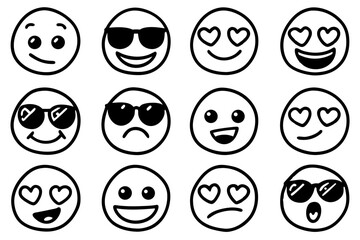 Hand-drawn emoji collection with various expressions and emotions suitable for social media and web design