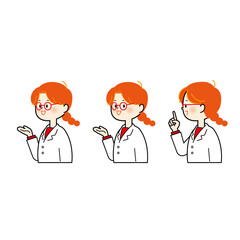 可愛い白の女性　上半身　案内　