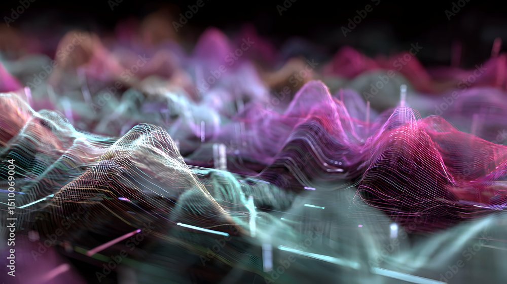Poster vivid abstract representation of data visualization with colorful undulating surfaces and subtle lig