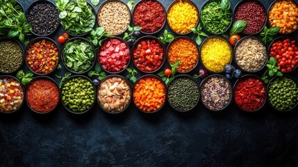 Colorful Arrangement of Fresh Vegetables and Herbs in Bowls