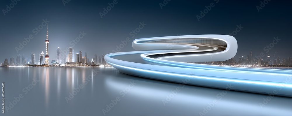 Poster futuristic metropolis where gravity is an illusion, buildings stretch and curve into infinite shapes