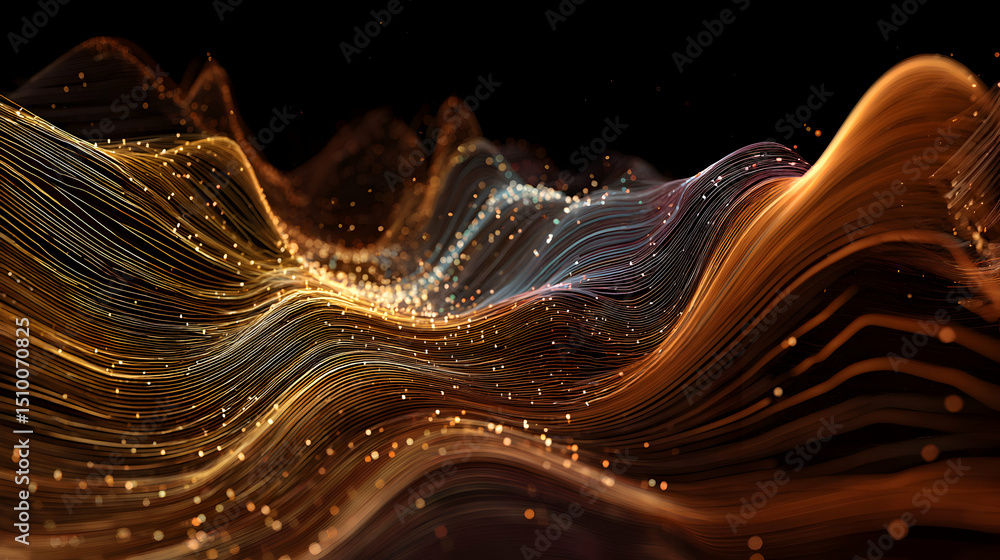 Poster abstract flowing lines with glowing particles create a dynamic and futuristic background design elem