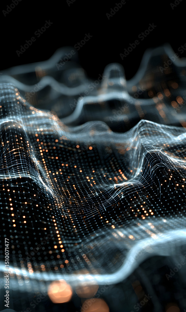 Poster abstract network of glowing data points creating a dynamic landscape illuminating the digital space 