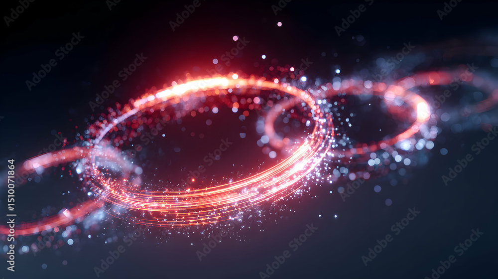Poster abstract rings of light and energy flow on a dark gradient background representing cosmic events