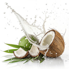 Coconut juice splashing isolated on white background.