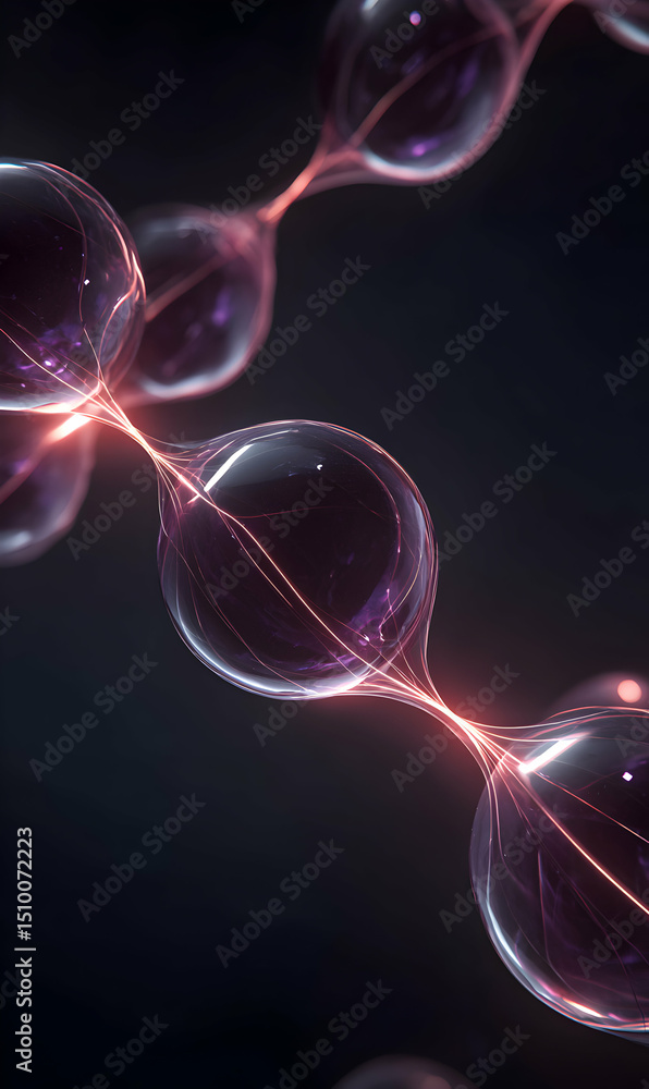 Poster captivating abstract depiction of interconnected spheres with glowing ethereal energy flow creating 