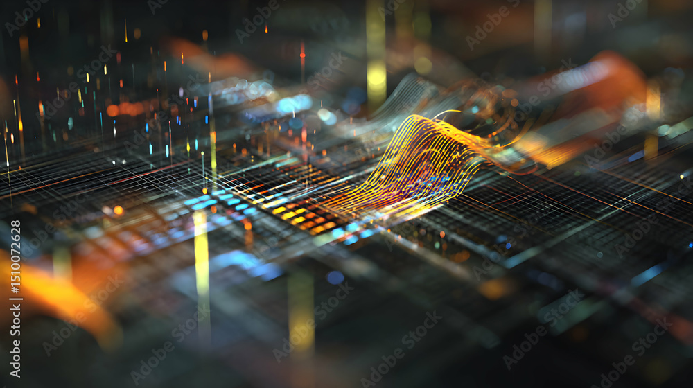 Poster abstract technology grid with glowing elements visualizing connectivity and data flow dynamics