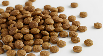 Scattered Dog Kibble on White Surface
