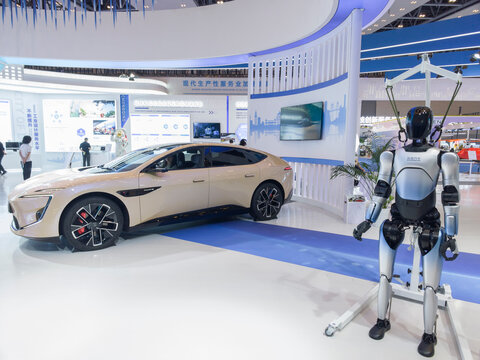 Chongqing,China - May 22th, 2025: Chinese car company ChangAn displayed new  humanoid robot and EV in expo.
