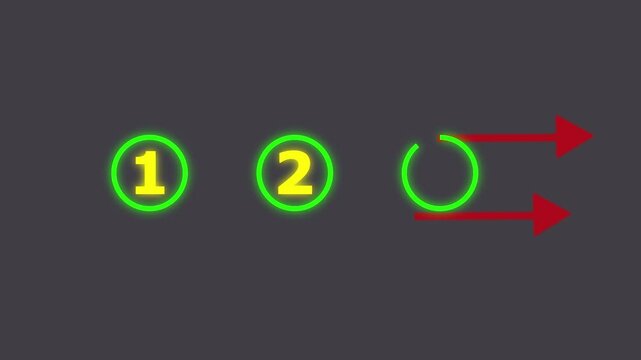 Text with arrow "Step-by-step Process Diagram Green Circles with Numbers 1, 2, 3, Arrow Indicators, Dark Gray Background, Sequential Workflow Illustration