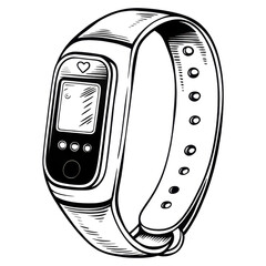 A modern fitness tracker wristband with a digital display and multiple buttons.