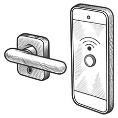 Smart door lock and smartphone with wireless connectivity.