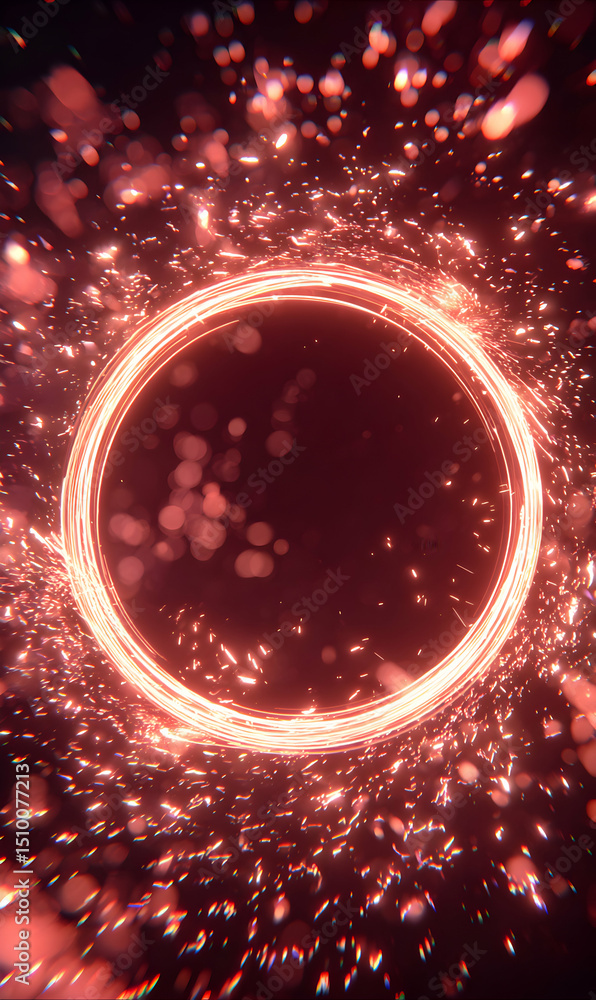 Poster cosmic portal visualization featuring a vibrant ring and sparks creating a gateway to unknown dimens