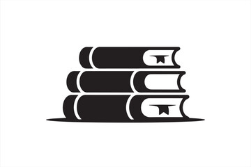 Minimalist black vector icon depicting three stacked books with visible bookmarks, symbolizing knowledge, education, and reading