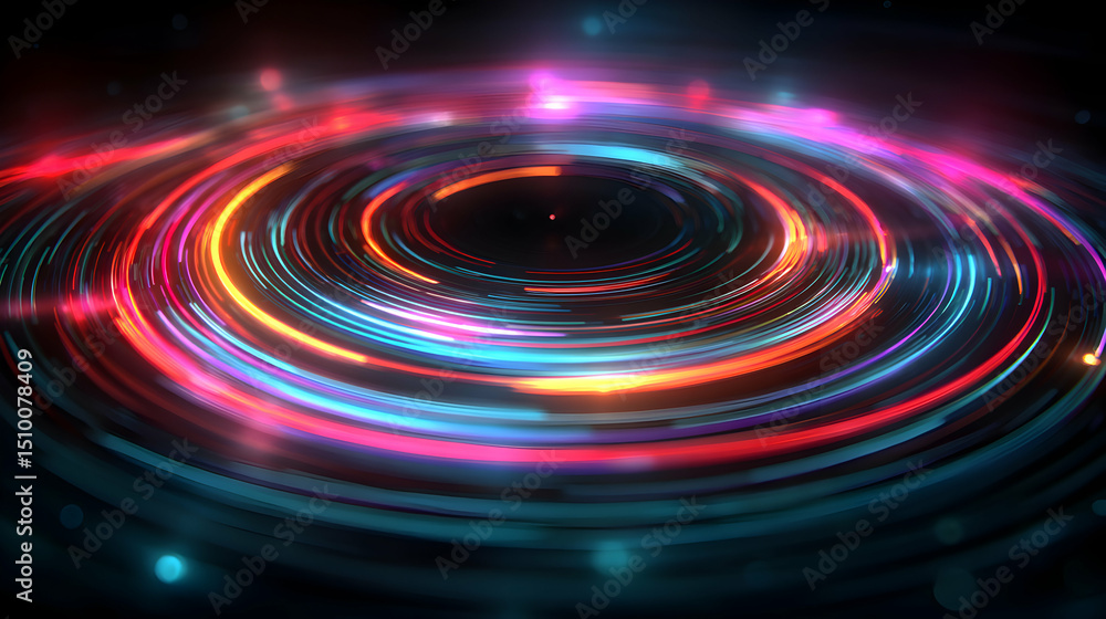 Poster abstract glowing spiral background with vibrant light trails forming a mesmerizing vortex effect for