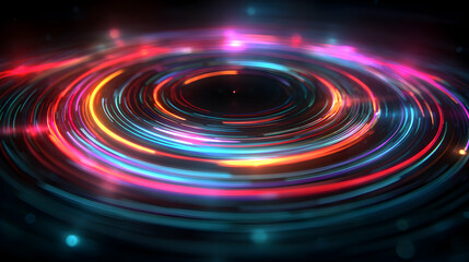 Obraz premium Abstract glowing spiral background with vibrant light trails forming a mesmerizing vortex effect for technology concepts