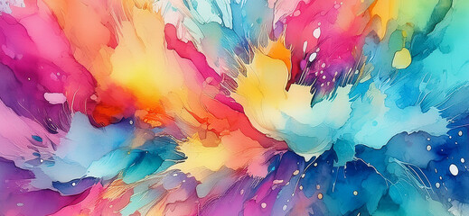 Abstract art splattered watercolor painting vibrant watercolor splash with a blend of colors for artistic design.
