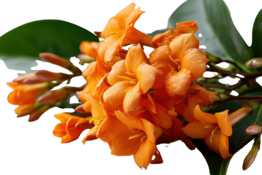 Orange Blossom Burst: A vibrant cluster of radiant orange blossoms flourishes, showcasing intricate details with their captivating color. It's an amazing example of the wonders of nature.