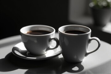 Obraz premium Two coffee cups sitting on a saucer